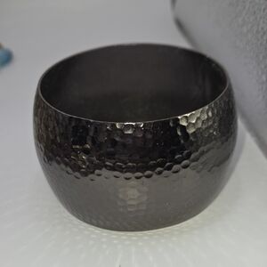Large Silver Tone Textured Cuff Bangle Bracelet